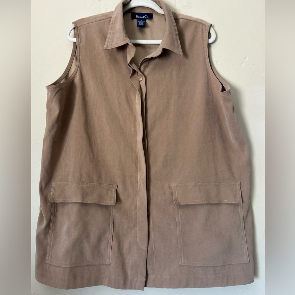 Denim & Co Women's Tan Sleeveless Vest Jacket Sz 1X